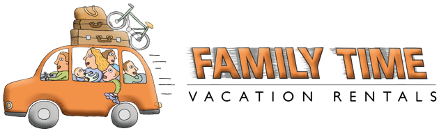 The family time logo with a family in a car.