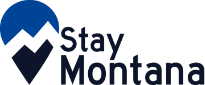 Stay montana logo on a black background.